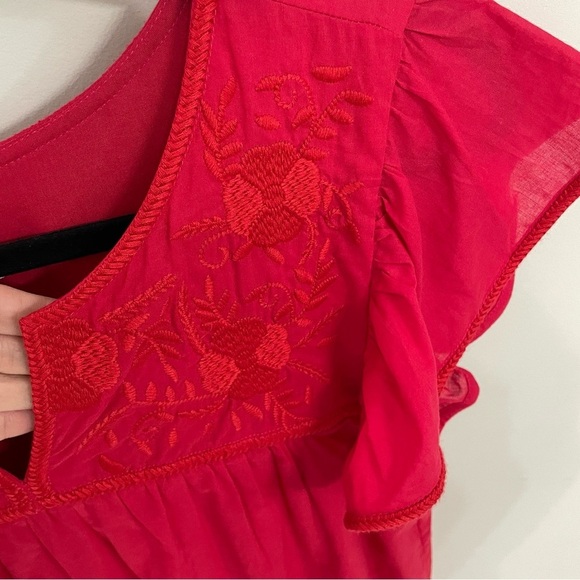 J. Marie Embroidered Peasant Blouse Size Small Relaxed Fit Ruffle Sleeve top 10 - Picture 2 of 9